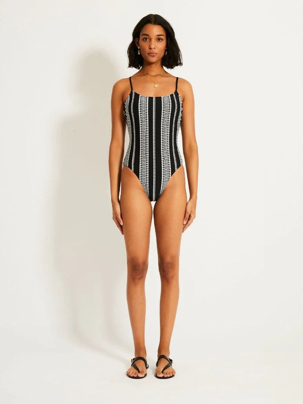 Tuckernuck Lemlem Elene One Piece Swimsuit Navy White Stripe Scoop Neck Size M
